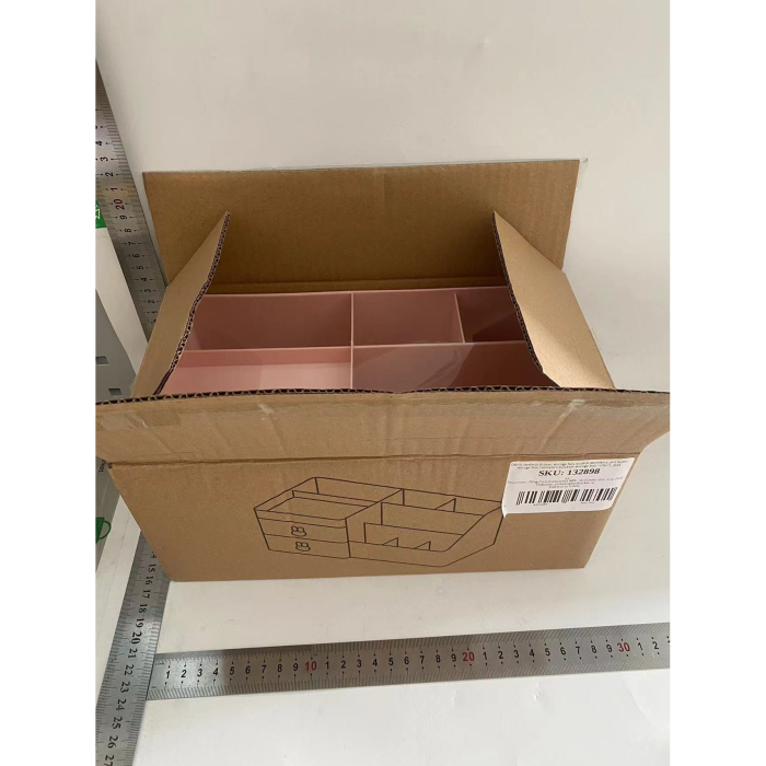 Cutie de Depozitare pentru Birou, , Pentru Makeup, Papetarie, Organizator Cosmetice, 2 Sertare si Compartimente Multiple, Model Iepuras, Plastic, 27.5x15.5x12 cm, Roz [2]