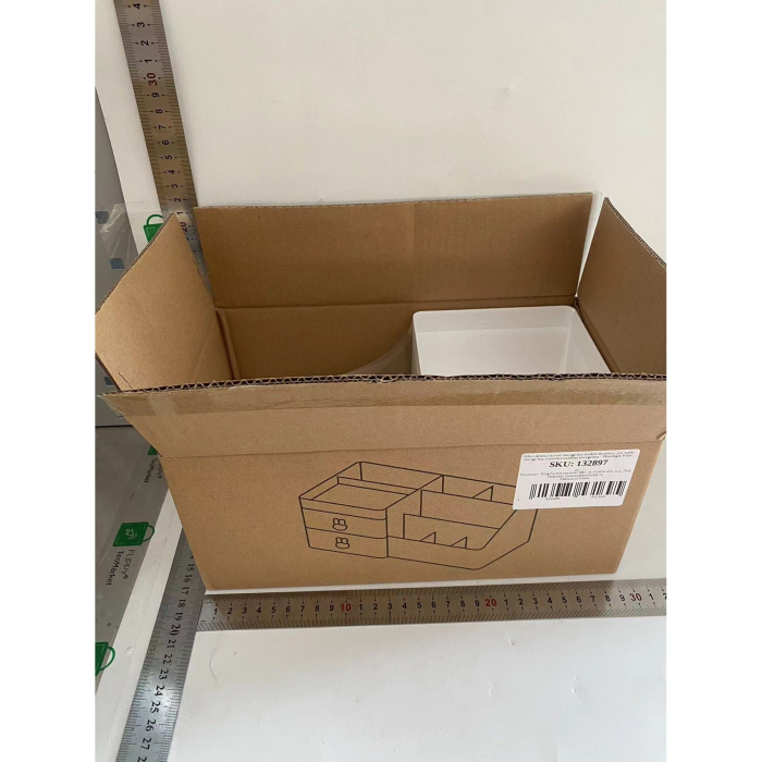 Cutie de Depozitare pentru Birou, , Pentru Makeup, Papetarie, Organizator Cosmetice, 2 Sertare si Compartimente Multiple, Model Iepuras, Plastic, 27.5x15.5x12 cm, Alb [2]