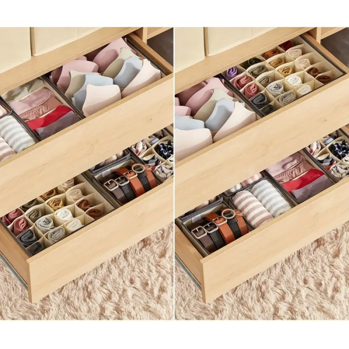 Cutie De Depozitare, , Pentru Lenjerie, Sosete Si Sutiene, Material Textil, 6 Compartimente, 32 x 16 x 10 cm, Culoare Bej [3]