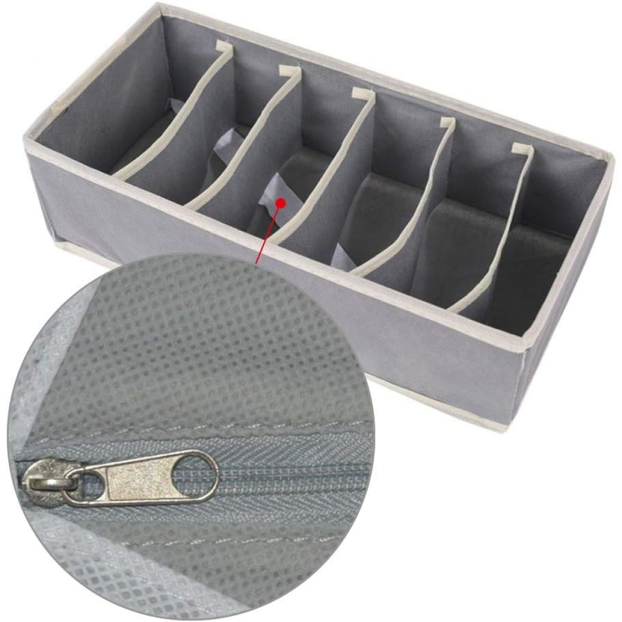 Cutie De Depozitare, , Pentru Lenjerie, Sosete Si Sutiene, Material Textil, 6 Compartimente, 32 x 16 x 10 cm, Culoare Gri [4]