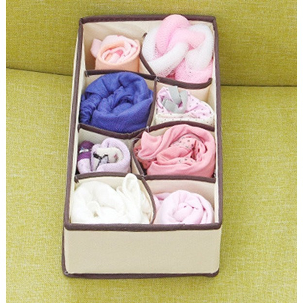 Cutie De Depozitare, , Pentru Lenjerie, Sosete Si Sutiene, Material Textil, 8 Compartimente, 32 x 16 x 10 cm, Culoare Bej [2]