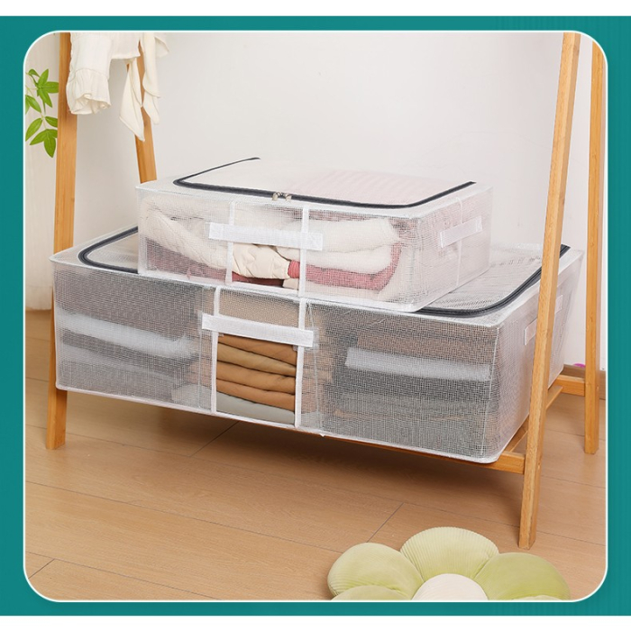 Cutie de Depozitare pentru Pantofi, , 60*30*21CM , din Plasa PVC Impermeabila si Cadru de Otel, Pliabila, Fermoar Bidirectional, Transparenta [40]