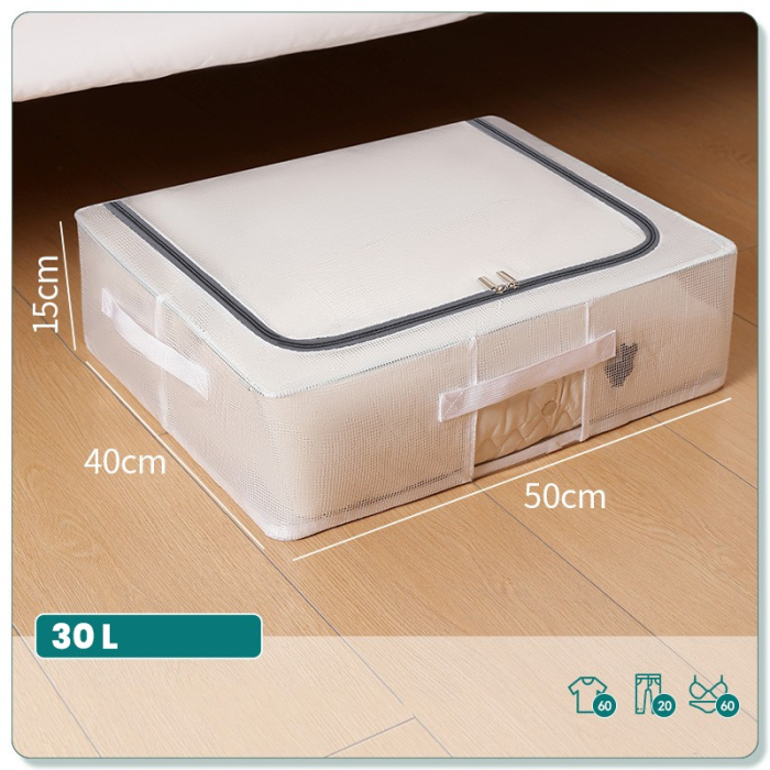 Cutie de Depozitare, , pentru Pantofi Haine, din Plasa PVC Impermeabila si Manere Laterale, Pliabila, Fermoar Bidirectional, 50 x 40 x 15 cm, Transparenta [5]