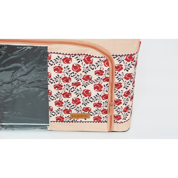 Cutie de Depozitare Pliabila, ,100 L din Bumbac si In, 60X42X40 cm, Fereastra Frontala, 2 Usi de Acces cu Fermoar Bidirectional, Cadru Metalic, Suport Baza Stabil din Plastic, Motiv Traditional Model 4 [3]