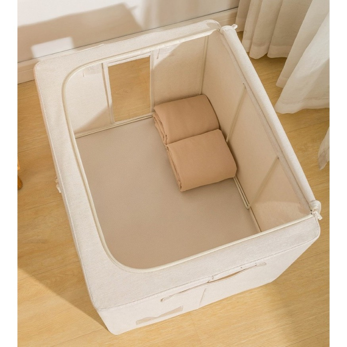 Cutie de Depozitare Pliabila, , Cu Fereastra si Fermoar Dublu, 66 L, Textil Premium, 50x40x33 cm, Cadru Metalic, Impermeabila, Bej [25]