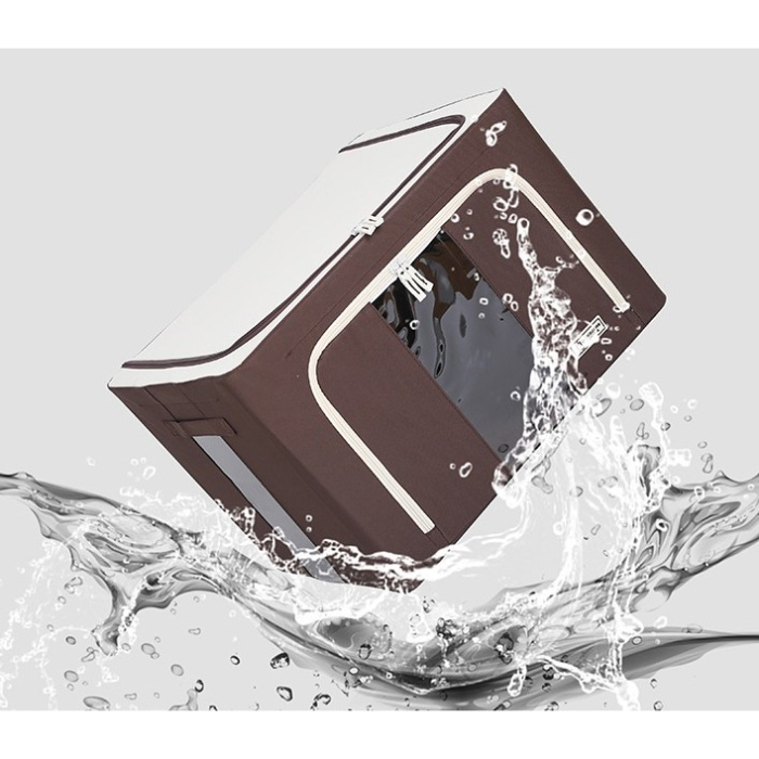 Cutie de Depozitare Pliabila, , Cu Fereastra si Fermoar Dublu, 66 L, Textil Premium, 50x40x33 cm, Cadru Metalic, Impermeabila, Maro [7]