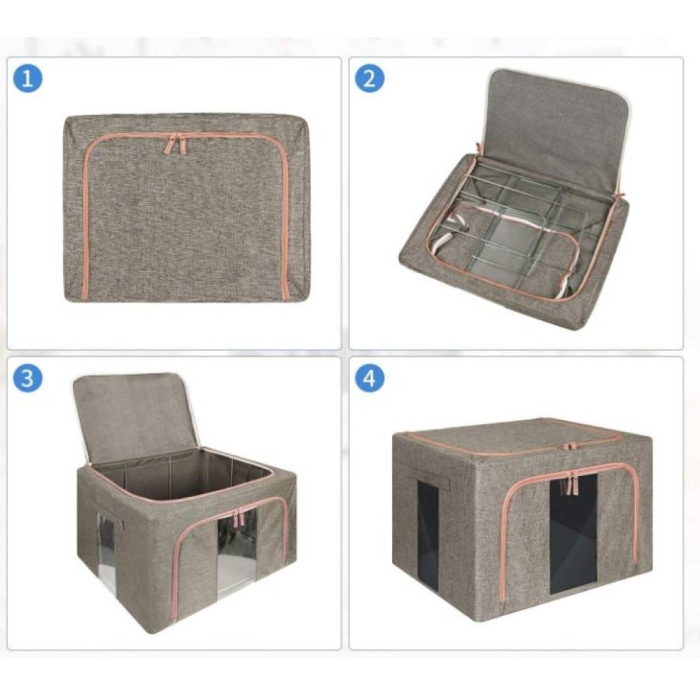 Cutie de Depozitare Pliabila 100 L, 60 x 42 x 40 cm, Cadru Metalic, 2 Ferestre, Gri - ORIGINAL DEALS [15]