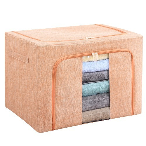 Cutie de depozitare pliabila, , Cu fermoar, 66 L, Textil, 50x40x33 cm, Cadru Metalic, Suport Baza Stabil din Plastic, Roz pudrat, model 2 [3]