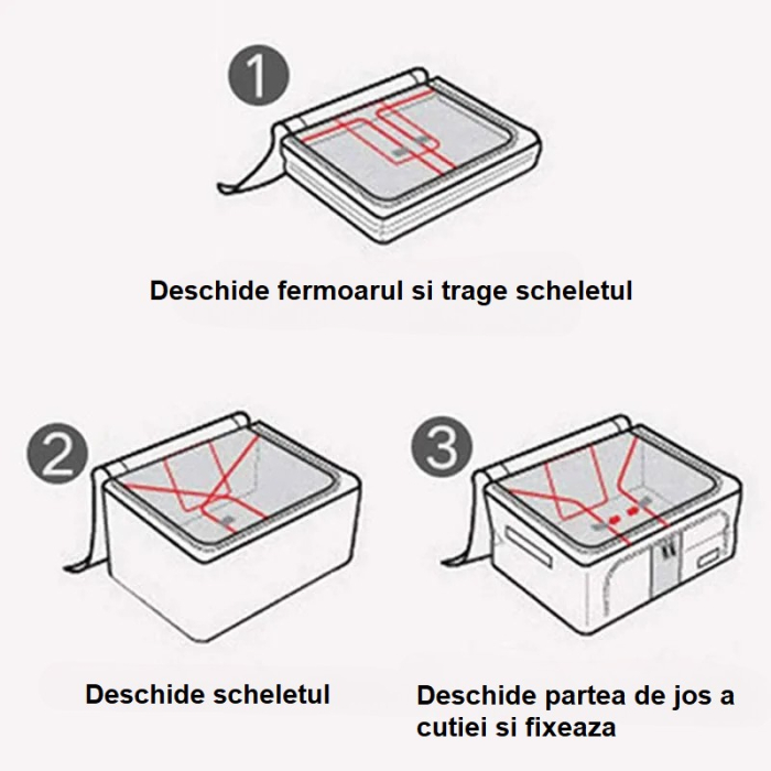 Cutie de Depozitare Pliabila, , Cu Fermoar, 66 L, Textil, 50x40x33 cm, cu Fereastra, Cadru Metalic, Suport Baza Stabil din Plastic, Imprimeu Cirese, Roz [5]