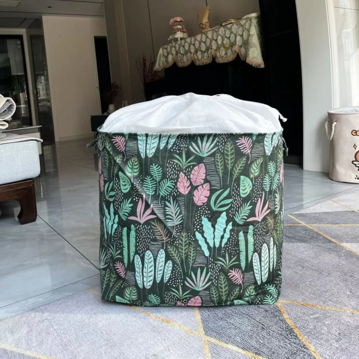 Cutie de Depozitare Pliabila, , Impermeabila, cu Snur, Capacitate 100 L, cu Manere, 50x50x40cm, Model Frunze, Verde [12]