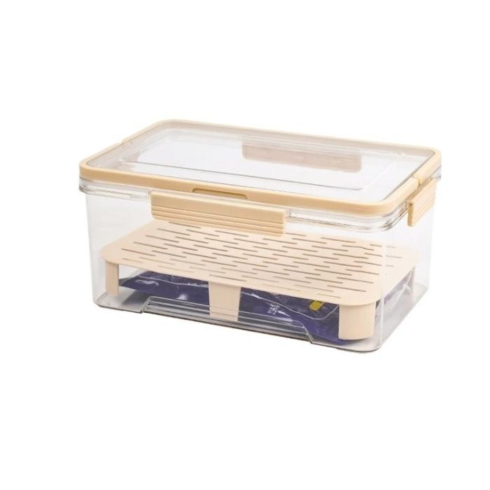 Cutie de Depozitare Portabila, , cu Separator pentru Gheata si Scurgere, Mentine Rece, Caserola Pranz, 25x16.5x11.5 cm, Crem/Transparent [3]