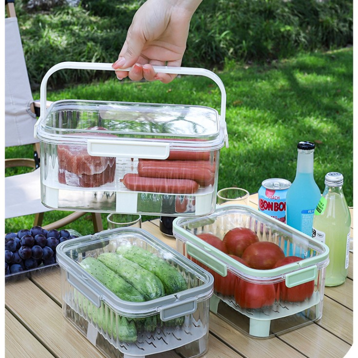 Cutie de Depozitare Portabila, , cu Separator pentru Gheata si Scurgere, Mentine Rece, Caserola Pranz, 25x16.5x11.5 cm, Crem/Transparent [9]