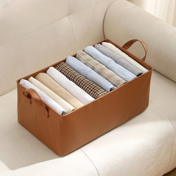 Cutie de Depozitare Tip Cos, , Material Piele Ecologica, Pliabila, 47x28x20 cm, 26 l, Cadru Metalic, cu Manere, Maro [4]