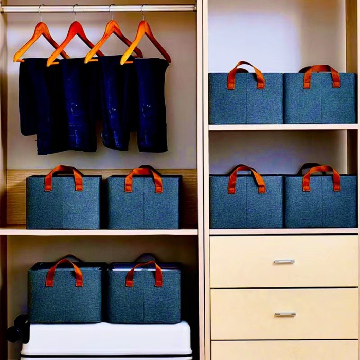 Cutie de depozitare tip cos, , textil, pliabila, 47x20x28 cm, se poate spala, cu manere, albastru [2]