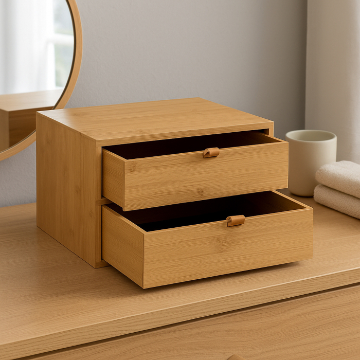 Cutie depozitare 5Five cu 2 sertare, bambus, 25x20x14 cm, natur [4]