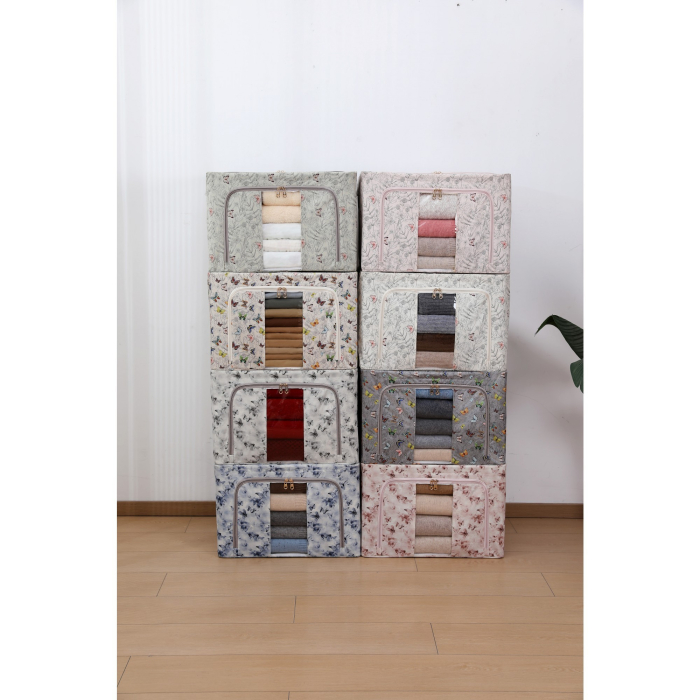 Cutie Depozitare, , 66L, din Material Textil, 50 x 40 x 33 cm, pentru Haine si Lenjerii, Model Bambus, Galben [4]