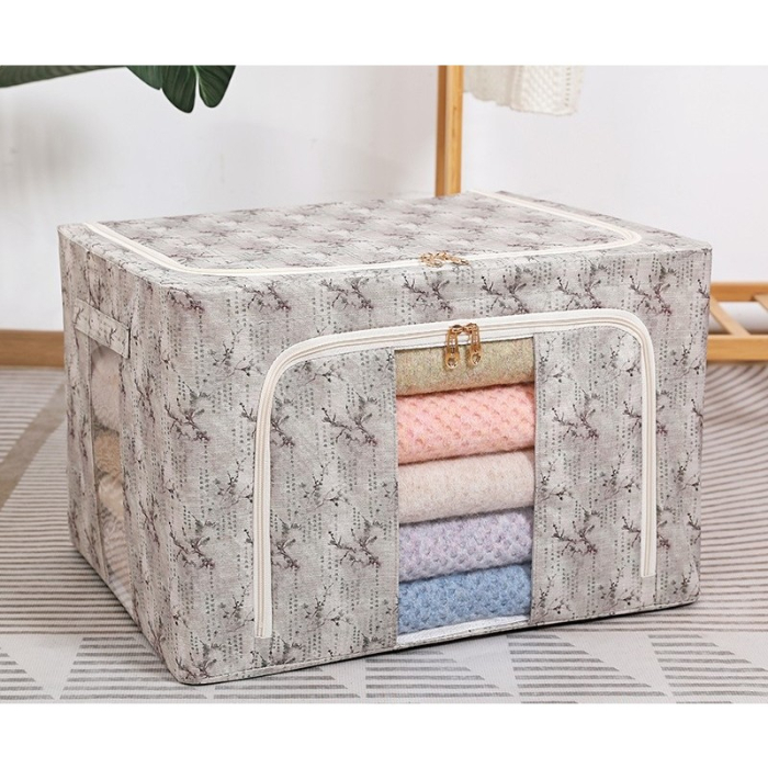 Cutie Depozitare, , 66L, din Material Textil, 50 x 40 x 33 cm, pentru Haine si Lenjerii, Model Flori de Primavara, Verde [2]