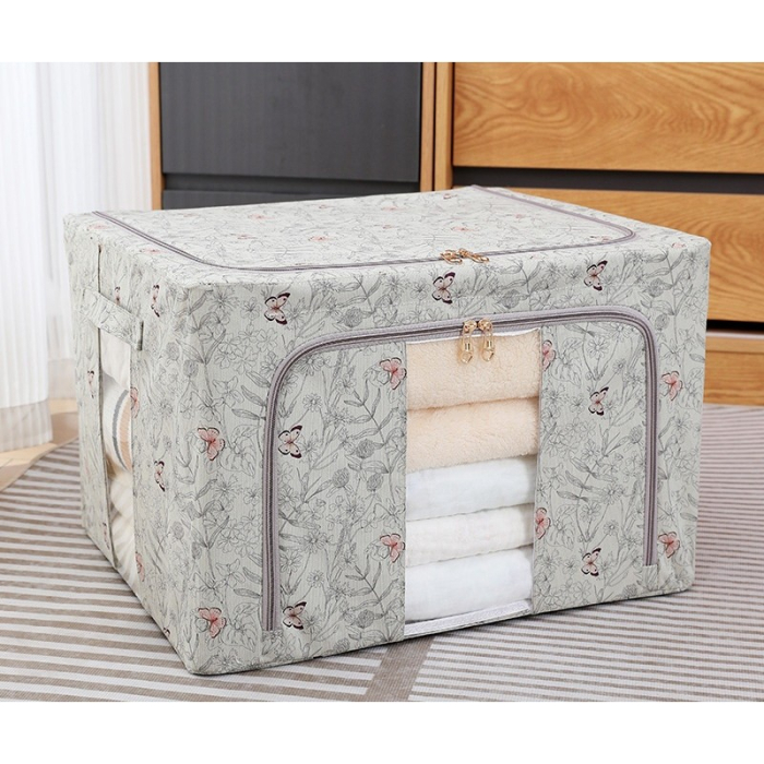 Cutie Depozitare, , 66L, din Material Textil, 50 x 40 x 33 cm, pentru Haine si Lenjerii, Model Fluturasi, Gri [2]