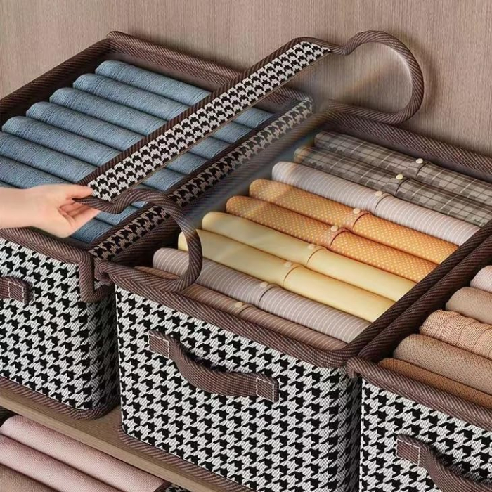 Cutie Depozitare, , Capac Transparent, Model In Carouri, Model Mare, Maro [2]