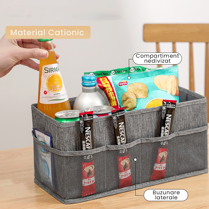 Cutie Depozitare cu Cadru Metalic, , pentru Bucatarie, snacksuri, pliabila din poliester Oxford, 30 x 15 x 15 cm Gri [5]