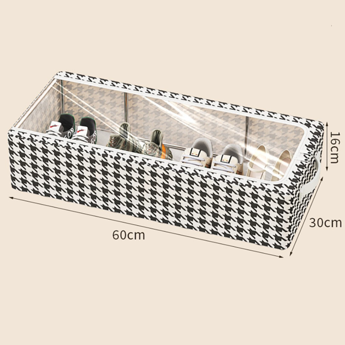 Cutie Depozitare cu Cadru Metalic, , pentru Incaltaminte, Haine, Lingerie, Fermoar Calitativ, Fereastra Transparenta, Manere Laterale, 60 x 30 x 16 cm, Alb Negru [3]