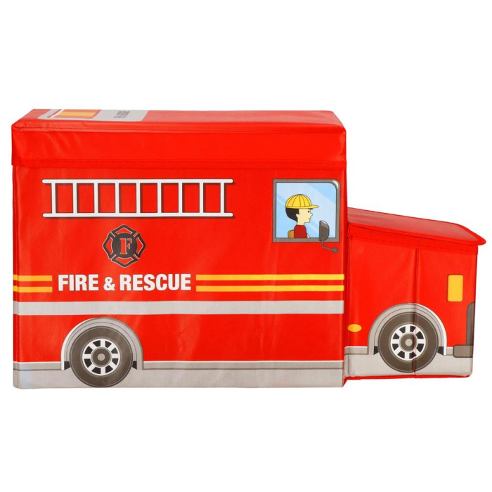 Cutie depozitare jucarii, pliabila cu capac, model masina pompieri, 32x26x56cm, alb [2]