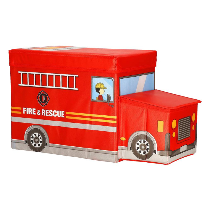 Cutie depozitare jucarii, pliabila cu capac, model masina pompieri, 32x26x56cm, alb [18]
