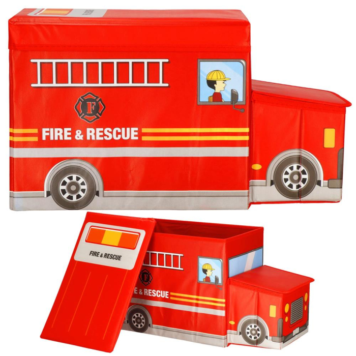 Cutie depozitare jucarii, pliabila cu capac, model masina pompieri, 32x26x56cm, alb [8]