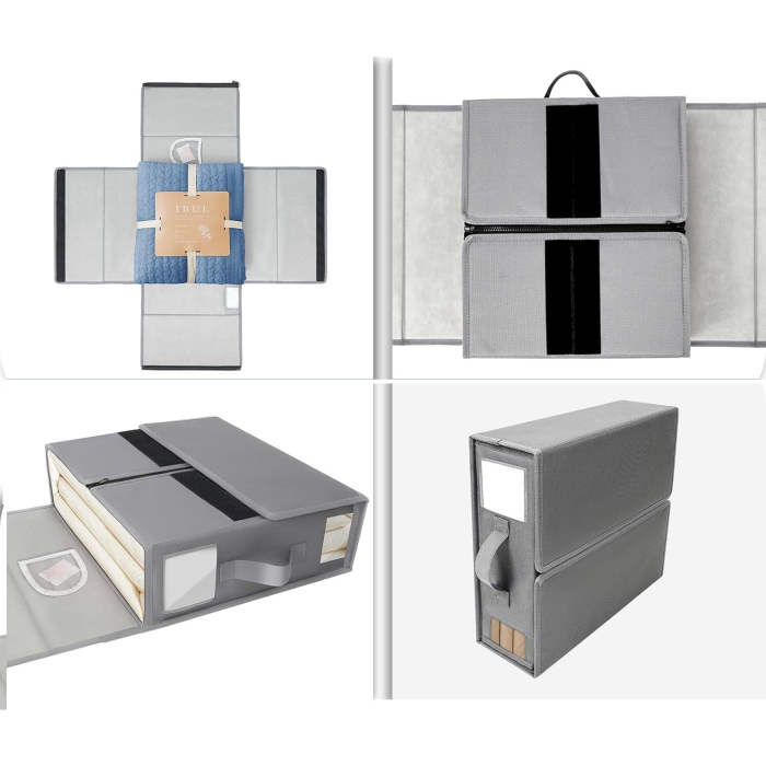 Cutie Depozitare Lenjerii de Pat, , Pliabila, Capacitate 18l, 38x33x12 cm, din Panza Oxford cu PP Incorporat, Fereastra Vizibila, Gri [6]