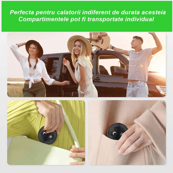 Cutie Depozitare Medicamente, , 7 Zile, 14 Compartimente, Cutie Suport, Recipiente Detasabile, Portabila, Negru, 17.5x11x9.5 cm [2]