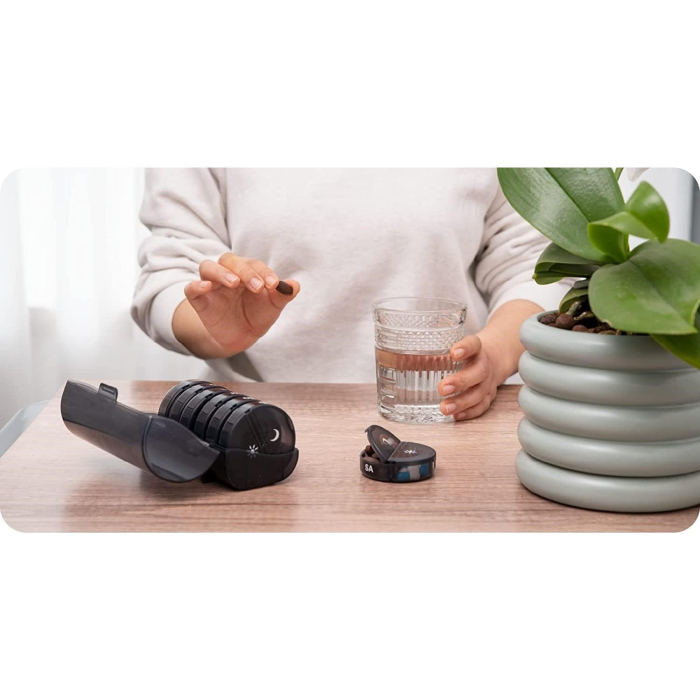 Cutie Depozitare Medicamente, , 7 Zile, 14 Compartimente, Cutie Suport, Recipiente Detasabile, Portabila, Negru, 17.5x11x9.5 cm [3]