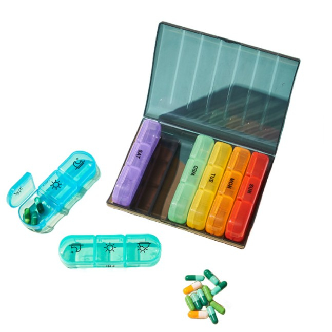 Cutie Depozitare Medicamente, , 7 Zile, 21 Compartimente, Cutie Suport, Recipiente Detasabile, Portabila, Recipiente Colorate, Cutie Neagra, 15.6x12 cm [4]