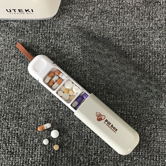 Cutie Depozitare Medicamente, , Portabila, 3 Compartimente, Tip Breloc, Plastic, Glisanta, Alb, 10.7x3.6x1.6 cm [5]