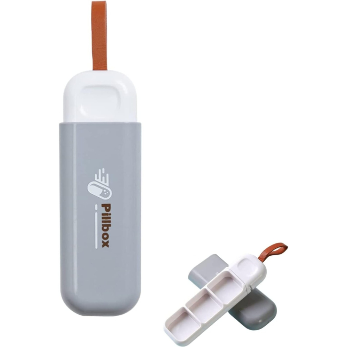 Cutie Depozitare Medicamente, , Portabila, 3 Compartimente, Tip Breloc, Plastic, Glisanta, Gri, 10.7x3.6x1.6 cm [3]