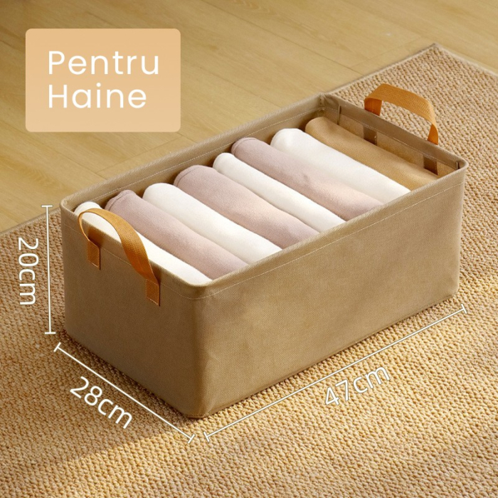Cutie Depozitare , pentru Haine, lucruri, din Textil cu Cadru Metalic, Manere Laterale, forma Dreptunghiulara, 47 x 28 x 20 cm, volum 26 L, Kaki [3]