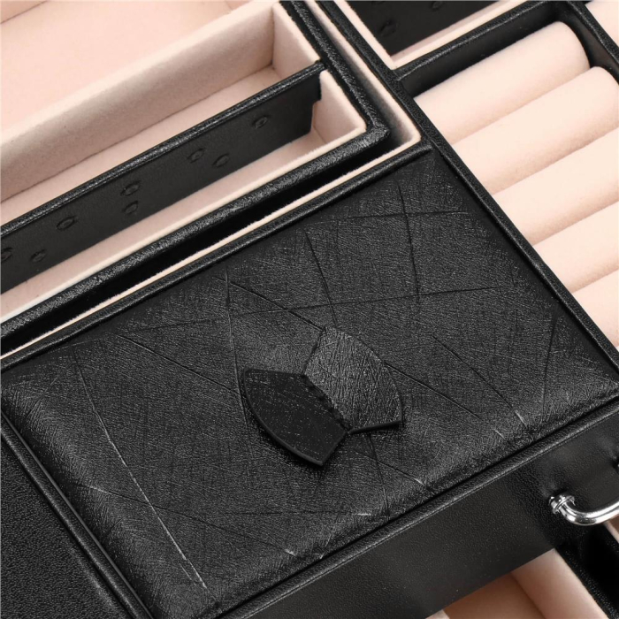 Cutie depozitare si organizare bijuterii, piele ecologica + velur, 26 x 21,5 x 19 cm, negru [19]