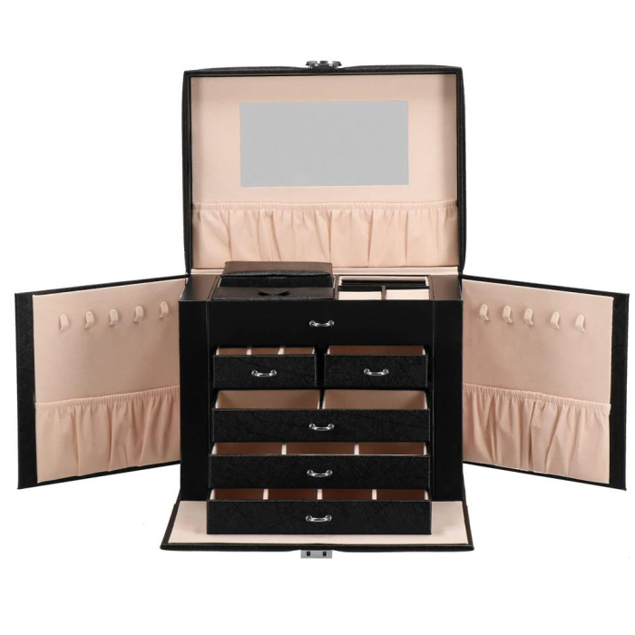 Cutie depozitare si organizare bijuterii, piele ecologica + velur, 26 x 21,5 x 19 cm, negru [33]