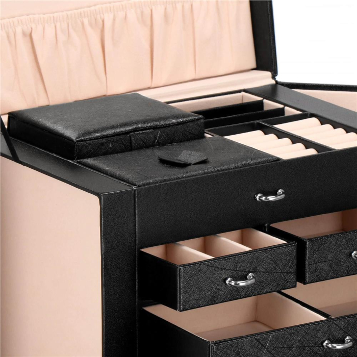 Cutie depozitare si organizare bijuterii, piele ecologica + velur, 26 x 21,5 x 19 cm, negru [15]