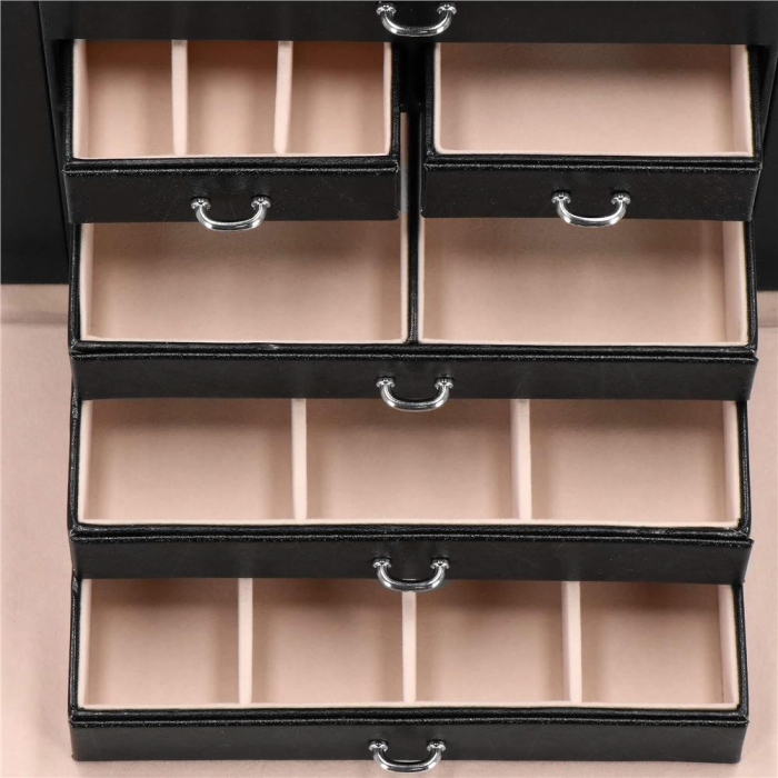 Cutie depozitare si organizare bijuterii, piele ecologica + velur, 26 x 21,5 x 19 cm, negru [18]