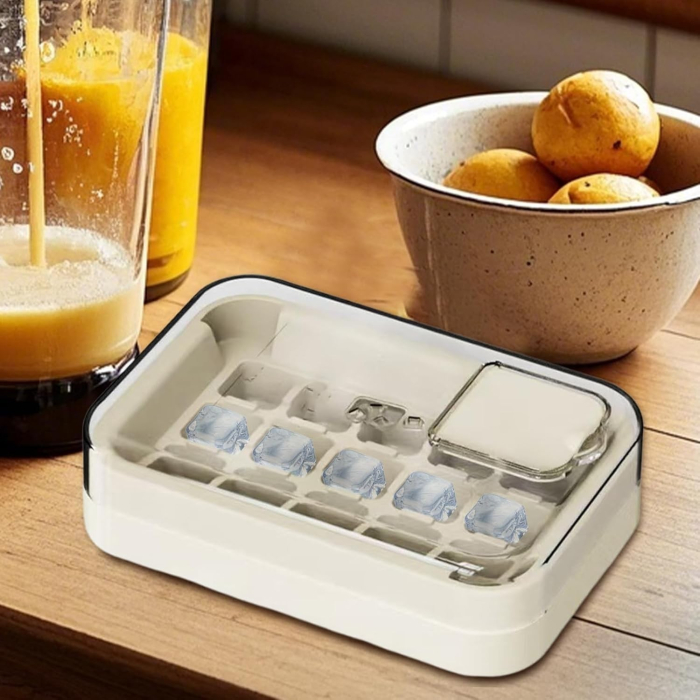 Cutie Gheata, 15 Cuburi, Cu Sistem de Presare Spate, Capac de Umplere și Evacuare, 1 L, 16.5 x 11.2 x 4.5 cm, Alb [5]