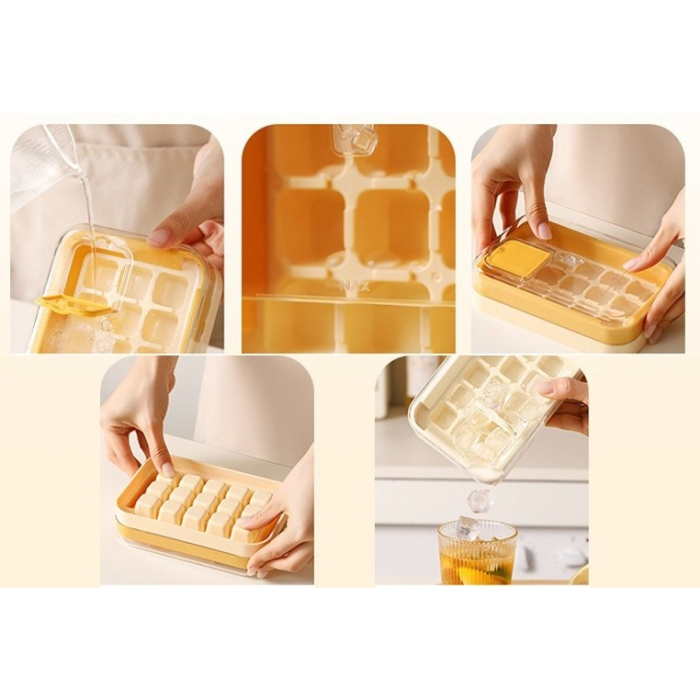 Cutie Gheata, 15 Cuburi, Cu Sistem de Presare Spate, Capac de Umplere și Evacuare, 1 L, 16.5 x 11.2 x 4.5 cm, Galben [6]