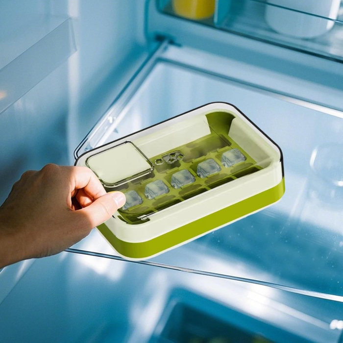 Cutie Gheata, 15 Cuburi, Cu Sistem de Presare Spate, Capac de Umplere și Evacuare, 1 L, 16.5 x 11.2 x 4.5 cm, Verde [5]