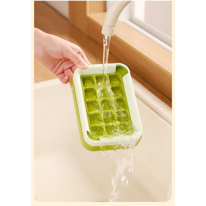 Cutie Gheata, 15 Cuburi, Cu Sistem de Presare Spate, Capac de Umplere și Evacuare, 1 L, 16.5 x 11.2 x 4.5 cm, Verde [6]