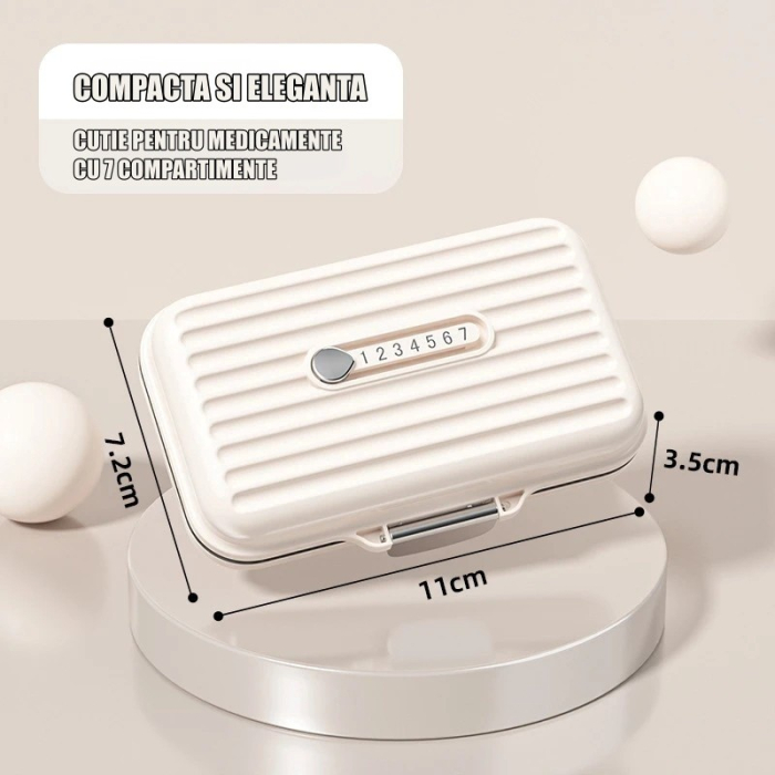 Cutie Medicamente, , Bej, 7 Compartimente, Portabila si Compacta, 11x7.2x3.5 cm, Ideala pentru Uzul Cotidian [2]
