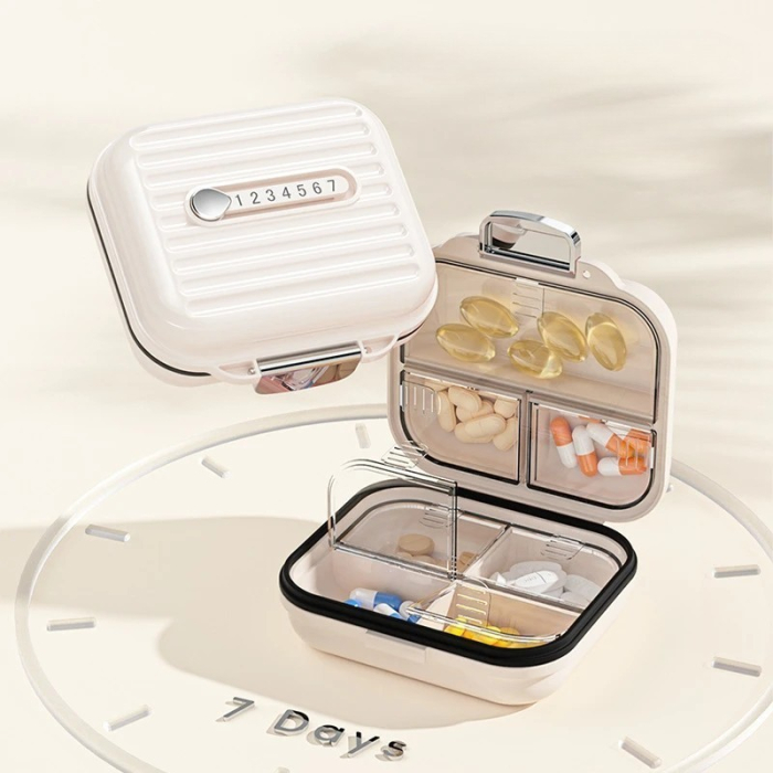 Cutie Medicamente, , Bej, 7 Compartimente, Portabila si Compacta, 7.8x7.2x3.5 cm, Ideala pentru Uzul Cotidian [3]