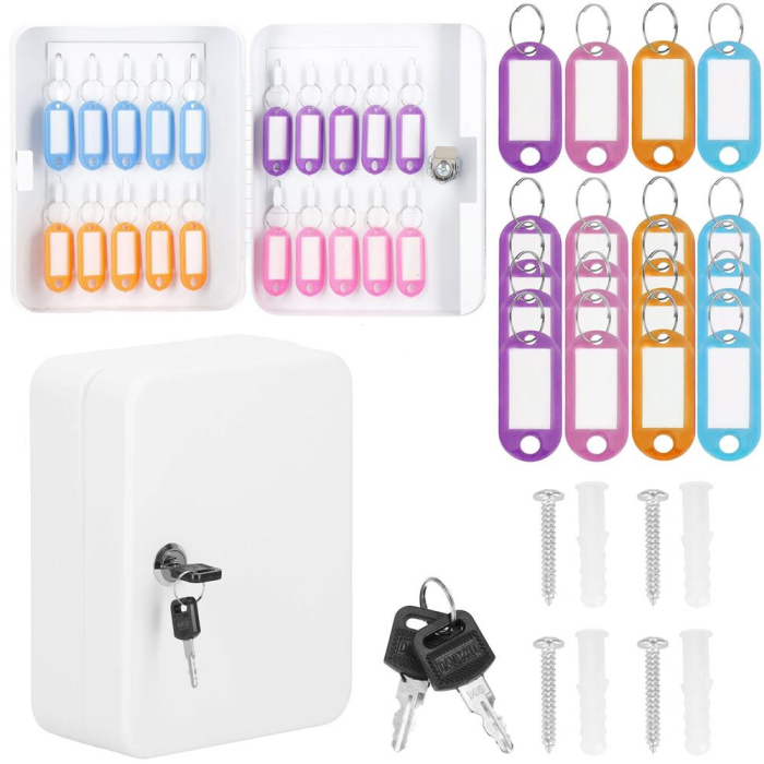 Cutie metalica din otel pentru 20 chei, echipata, 20x16x7.5cm, alba [4]