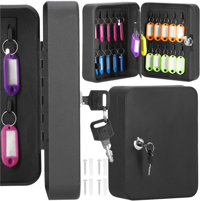 Cutie metalica din otel pentru 20 chei, echipata, 20x16x7.5cm, neagra [9]