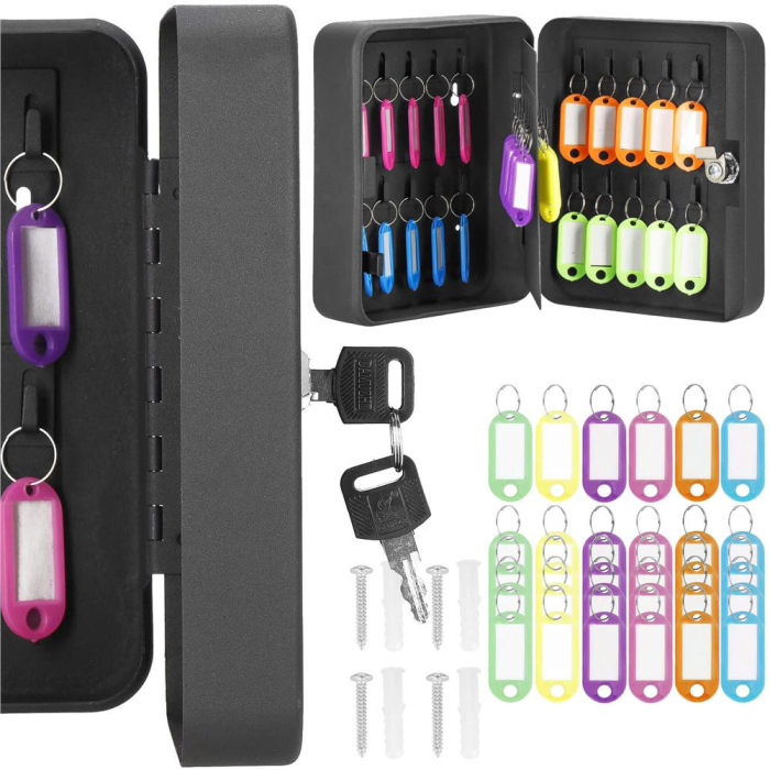 Cutie metalica din otel pentru 20 chei, echipata, 20x16x7.5cm, neagra [8]