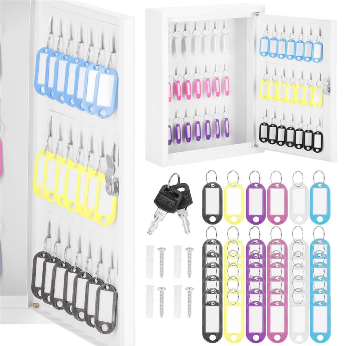 Cutie metalica din otel pentru 42 chei, echipata, 35x27x8cm, alba [13]