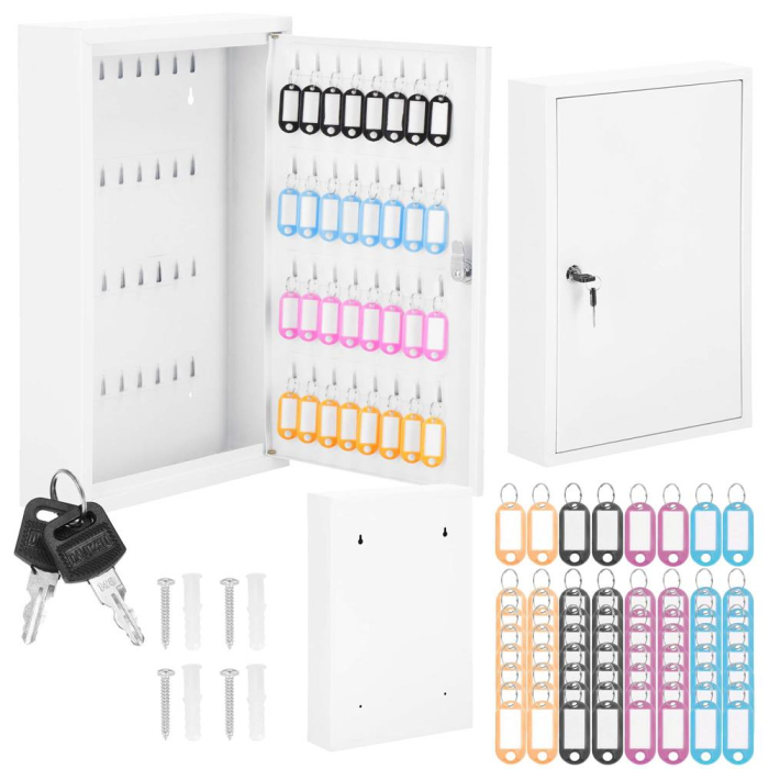 Cutie metalica din otel pentru 64 chei, echipata, 45x30x8cm, alba [11]